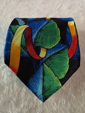 Rush Limbaugh Tie Aspen Leaves Ribbons Silk Black Green Colorful No Boundaries